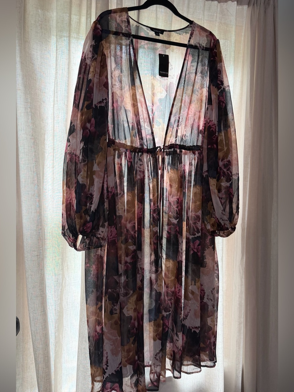 Torrid Sheer Floral Tie-Waist Coverup Kimono